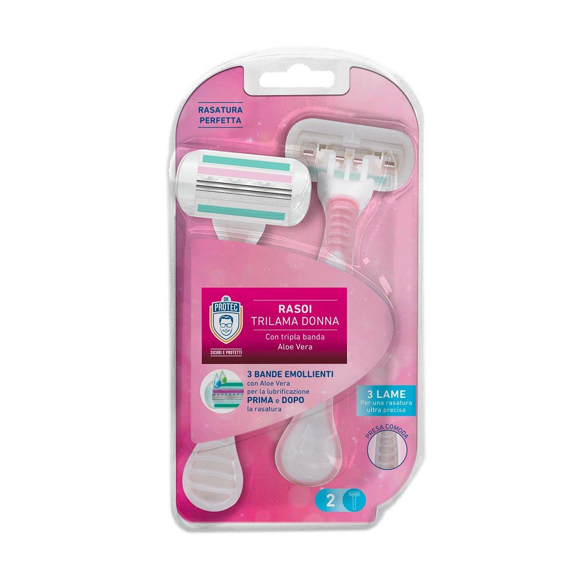 Dr.protec rasoio trilama donna 2pz con doppia striscia aloe