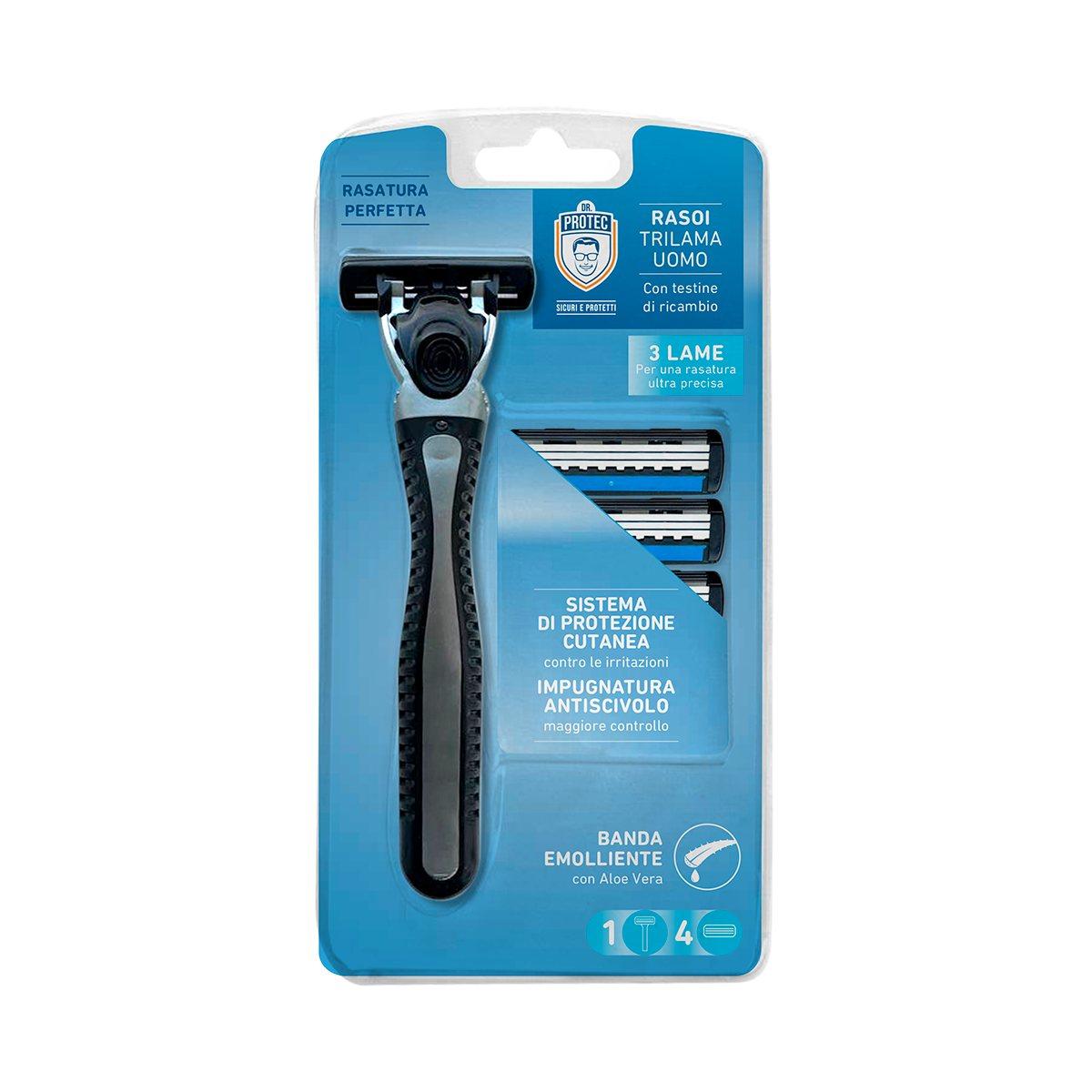 Dr.protec rasoio trilama uomo 1pz +3refil con striscia aloe