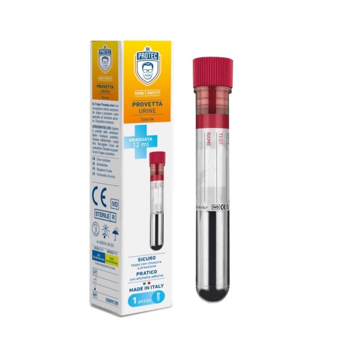 Dr. protec provetta sterile urine 12ml, tappo a pressione